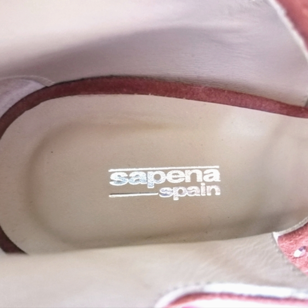 Sapena Spain Lace Up Chunky Ankle Heel Brown Suede Leather Round Yoe Euro 37.5 - Picture 15 of 16